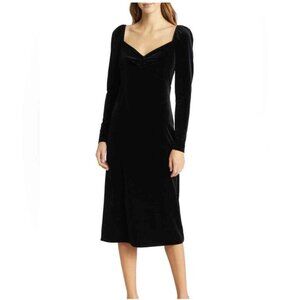 Boden Black Velvet Long Sleeves  Sweetheart Neckline Women's Midi Dress Size 10